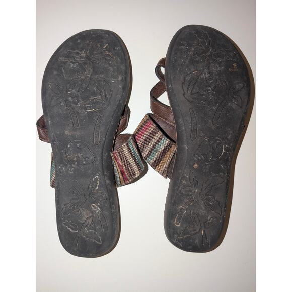 Boc Born Sandals Women's Slip-On Toe Ring Brown Striped Fabric Size 9 Beach - Picture 4 of 6